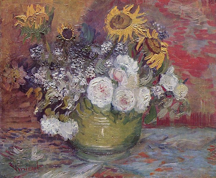 Vincent Van Gogh - Bowl with Sunflowers Roses and Other Flowers